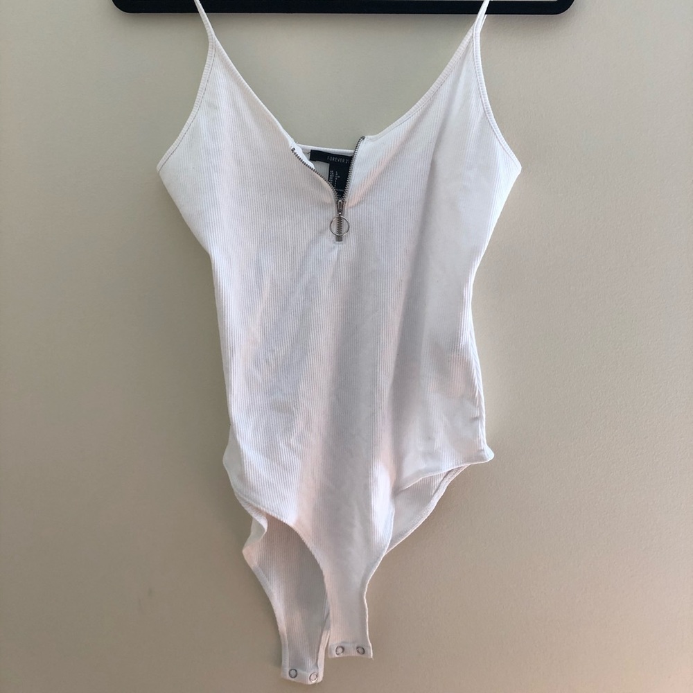 Ribbed Bodysuit with Zipper Detail